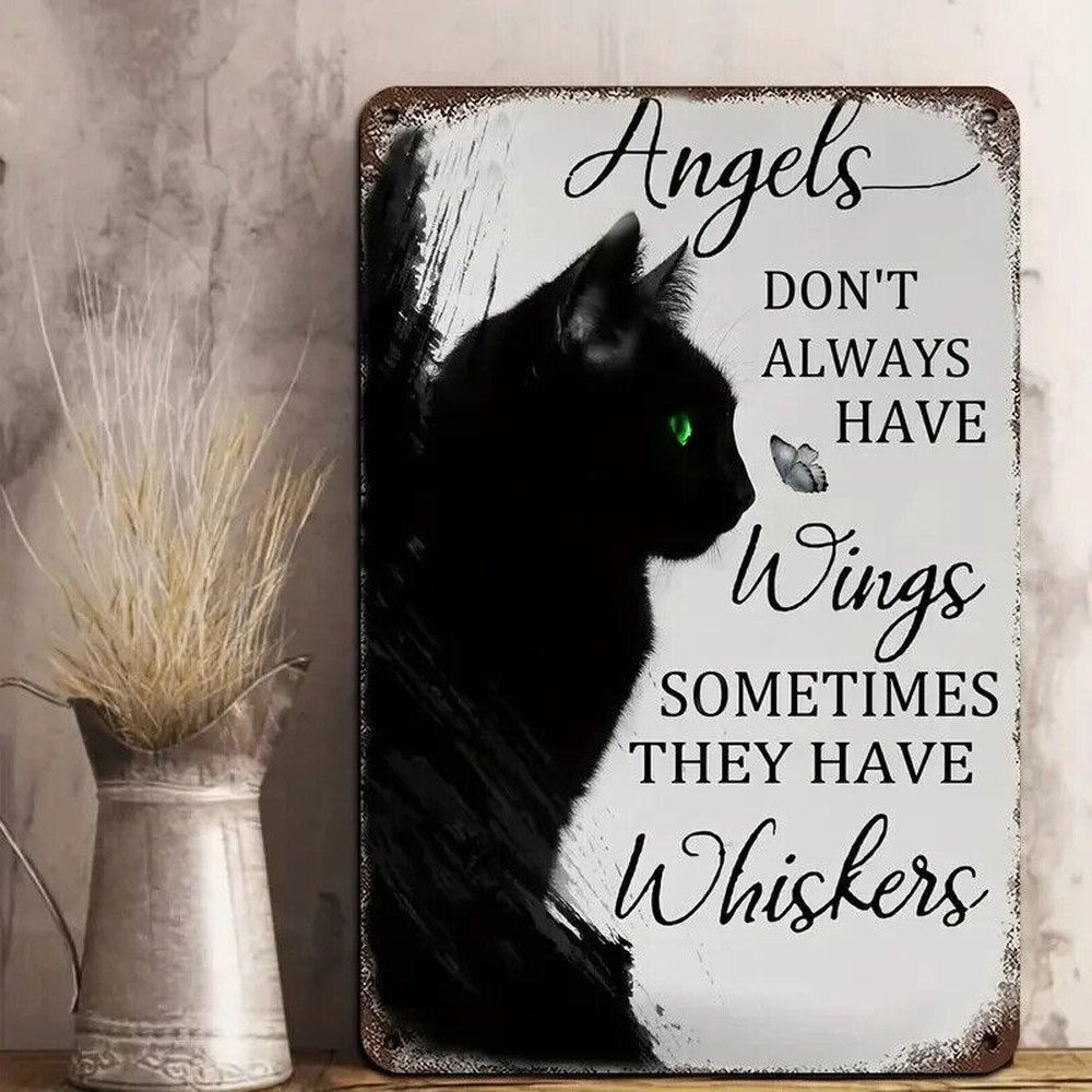 Angels Don't Always Have Wings Sometimes They Have Whiskers Novelty Metal Sign Home & Garden:Home Décor:Plaques & Signs Style Your Walls